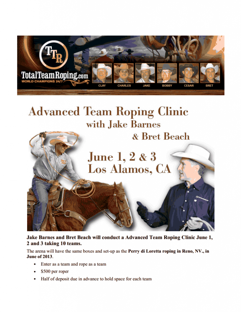 Advanced Team Roping Clinic SLO Horse News